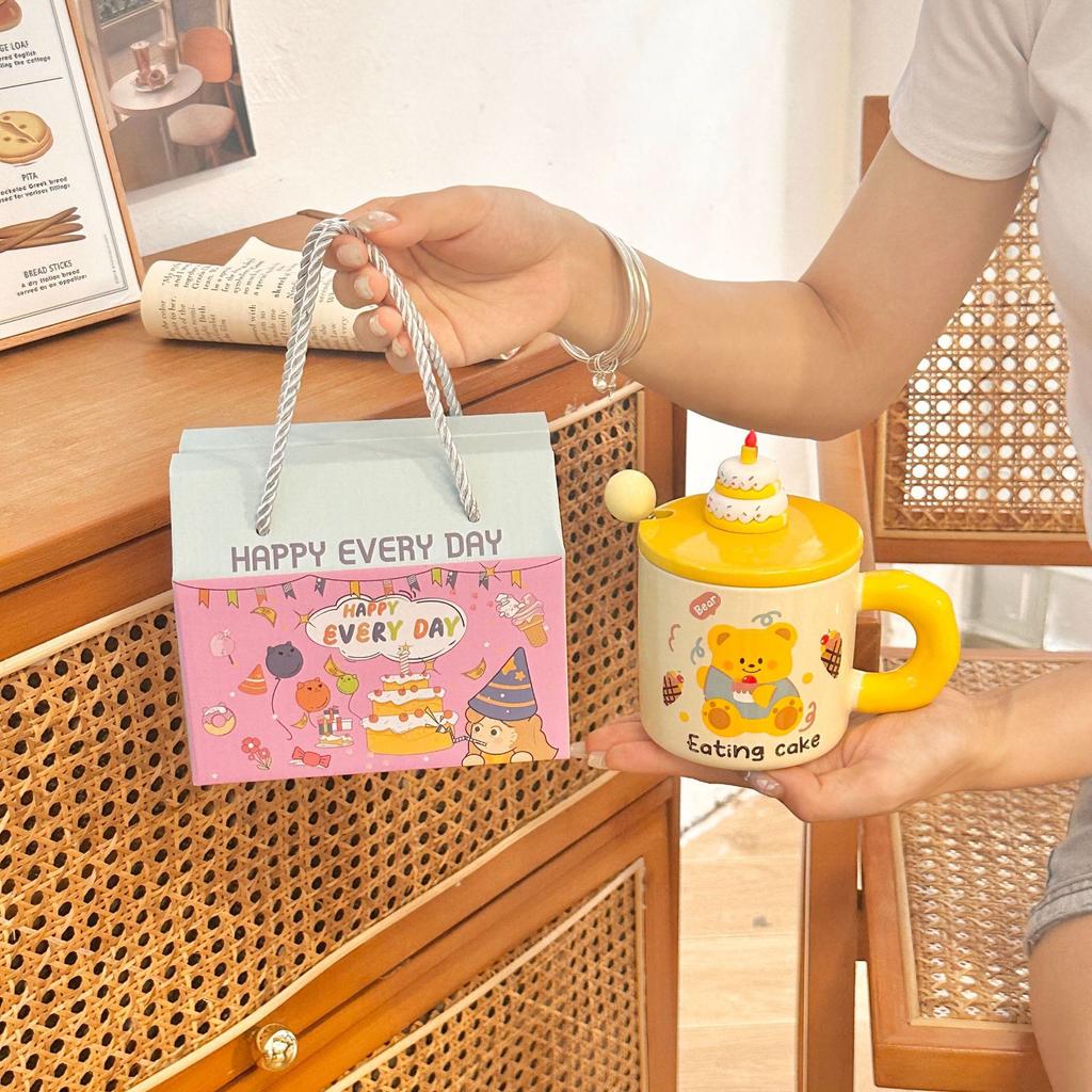 Cartoon Cute Bear Birthday Gift Ceramic Cup with Cover for Girls High Looking Home Mug Couple Souvenir