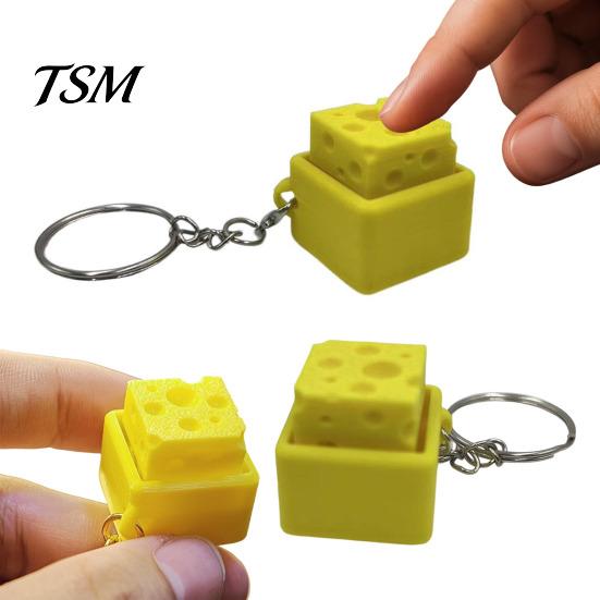 Cheese Fidget Tool 3D Printed Clicker, Mini Square Finger Tactile Feedback Toy Stress Relief Push Keychain, Gift for Students Office Workers Handheld