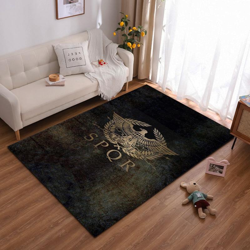 Roman Eagle Emblem with SPQR Text Design. Non-slip rug suitable for living room and bedroom sofas.