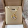 Elegant Golden Color Heart Pendant Necklace With Zirzon And Rhinestones Perfect for Everyday Wear and Festive Occasions