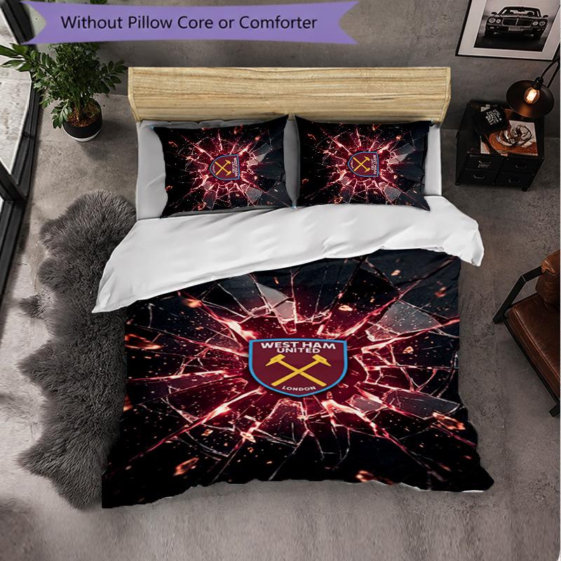 Футбольный комплект постельного белья West Ham United из 3 предметов Мягкий комплект с пододеяльником и наволочками Напечатанный комплект для декора спальни для дома