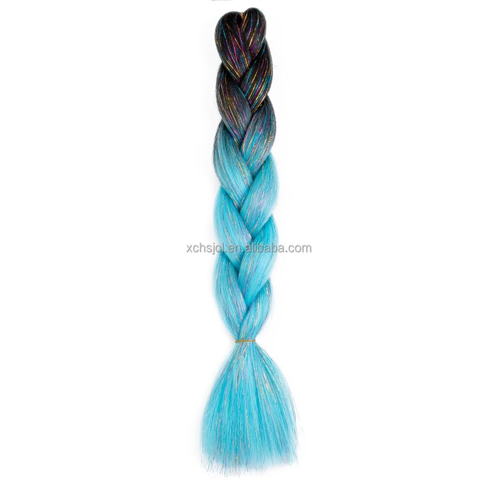 Customized Soft Heat Resistant Fiber Festival Ombre Pure 2 3 4 5 Tone Color Tinsel Glitter Jumbo Braiids