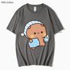 Couple Shirts Kawaii Cute BuBu Panda Going To Sleep with DuDu Bear Graphic Tshirt 100% Cotton Men Women Clothes Long Sleeve Tees
