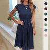 Women's Fashion Summer Spring Solid Color Print Short Sleeve O-Neck Casual Dresses