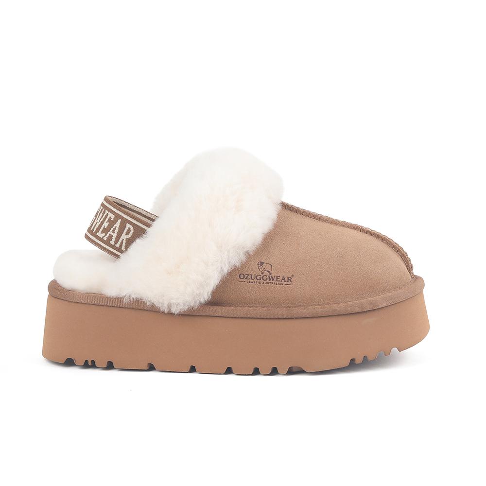 Oz Ugg Wear Взрослые шлепанцы на платформе с ремешком сзади Коричневые