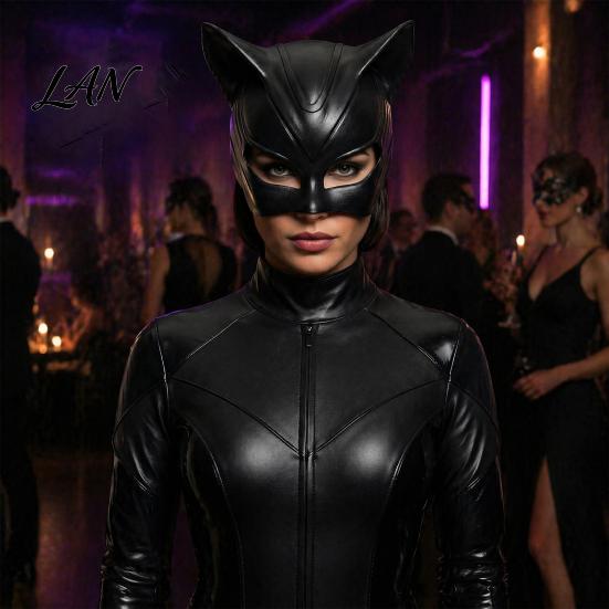Мягкий Материал Хэллоуин Маска Кошка Женская Маска, Черная Кошка Глаз Костюм Латекс Полное Лицо Кожаный Аксессуар для Маскарада Супергерой Косплей Вечеринка Блестящая