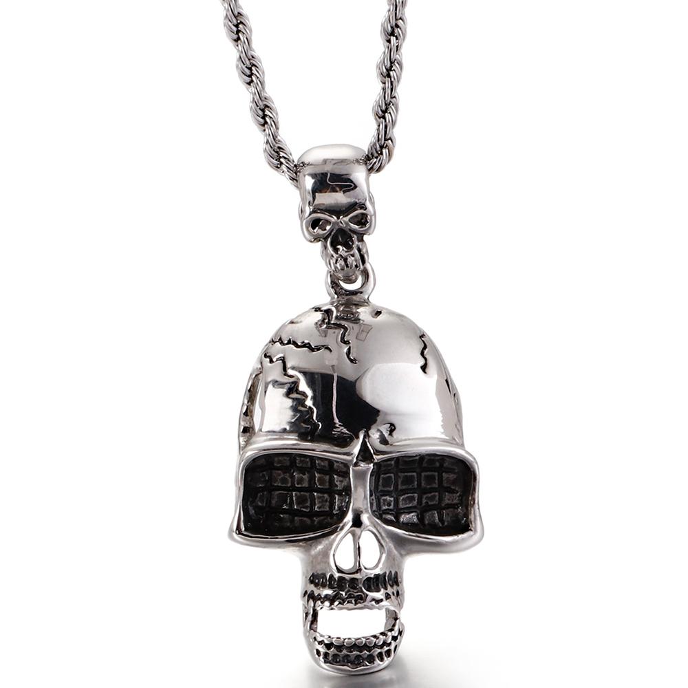 Ожерелье с подвеской в ​​виде головы черепа в готическом стиле для мужчин и женщин с длинной цепочкой длиной 60 см, винтажные мужские ювелирные аксессуары из нержавеющей стали