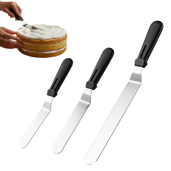 3Pcs/Set Cream Spatula, 6/8/10 Inch Stainless Steel Blades Offset Spatula, Ergonomic Non-Slip Handle Cake Spatula for Cake Decorating, Baking & Pastry