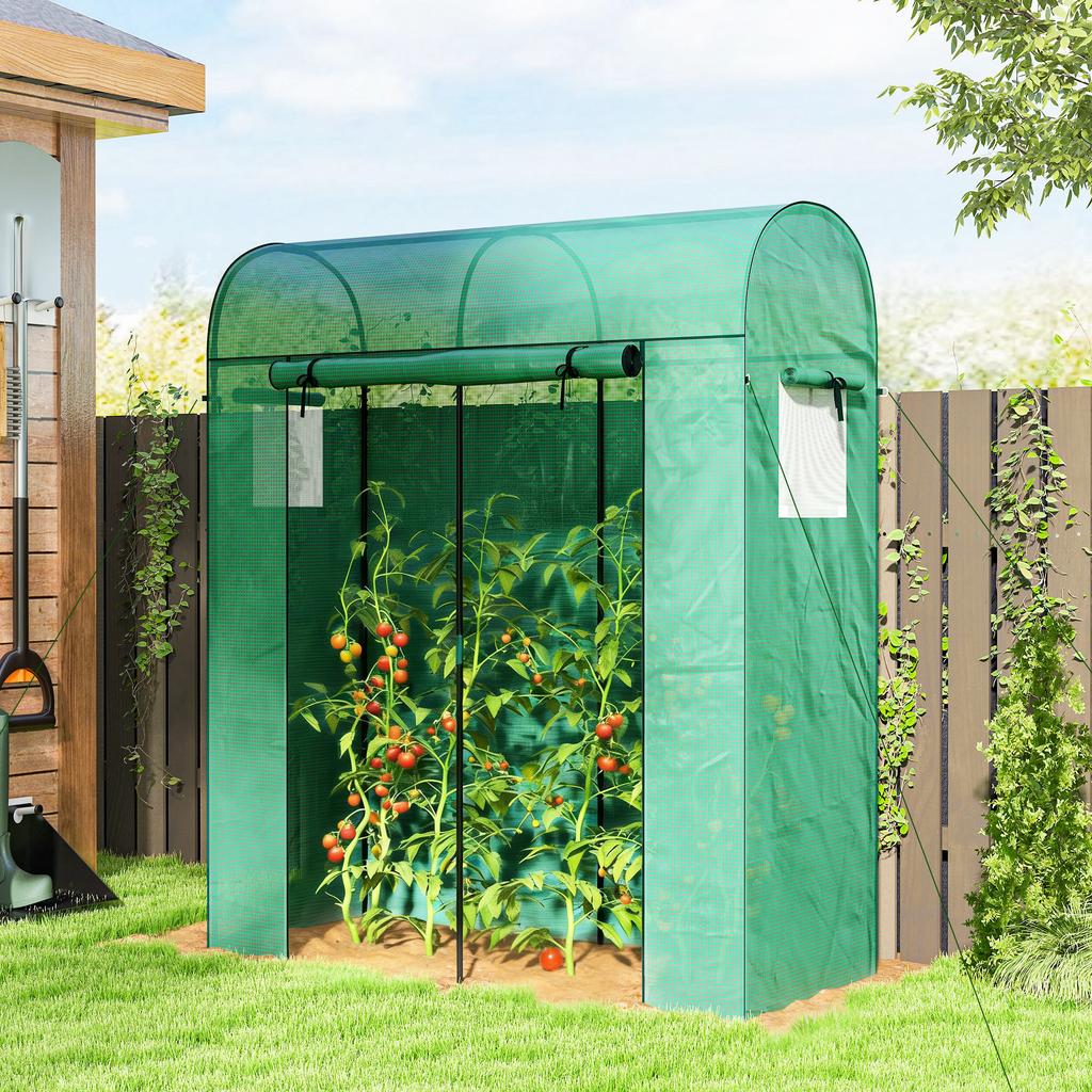 Tomato Greenhouse Foil Greenhouse with Roll-up Door Mesh Window Arched Roof 170 x 68 x 200 cm Green