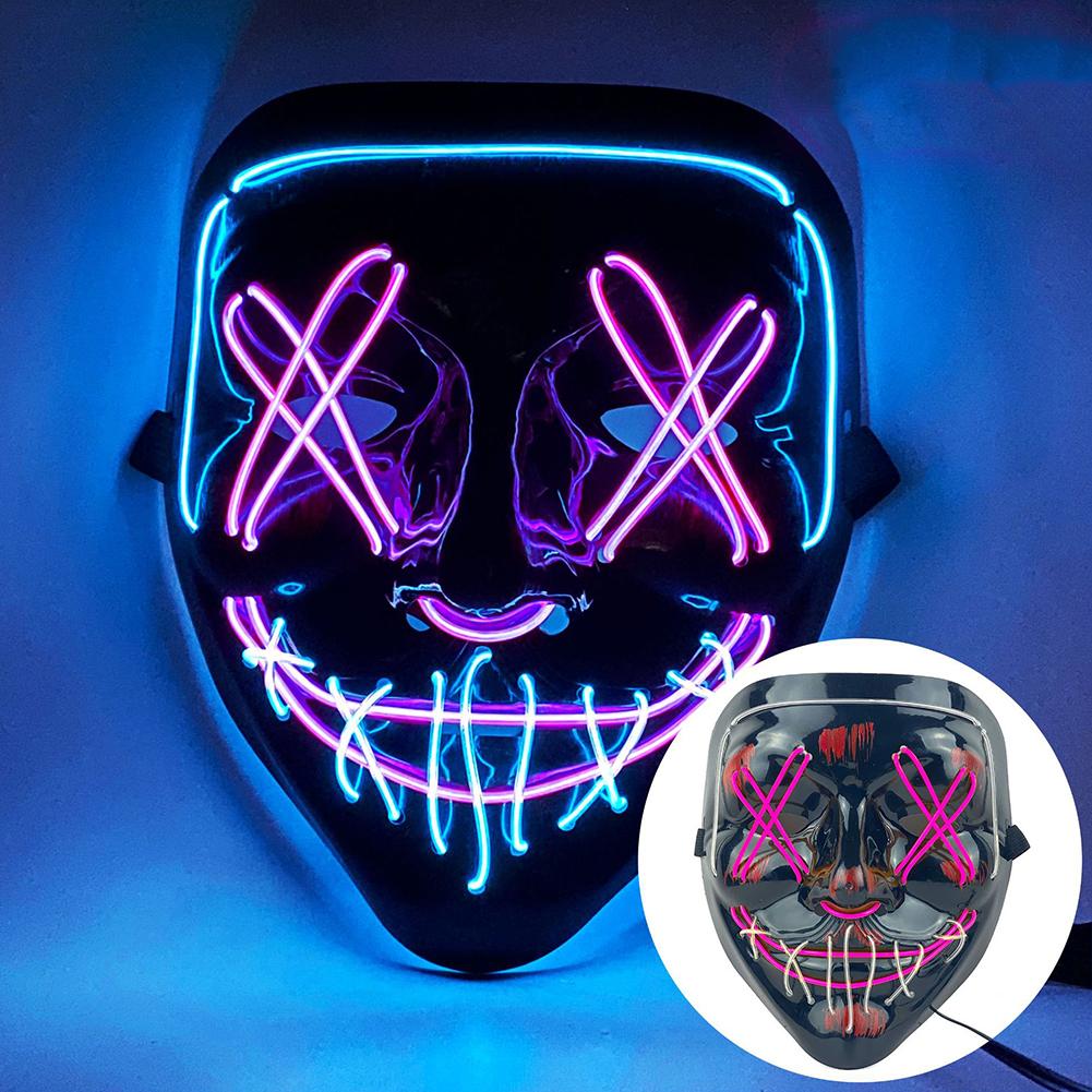 Светодиодная светящаяся маска на Хэллоуин, светодиодная маска для вечеринки, маскарадная маска, неоновая маска, светящаяся в темноте, реквизит для ужасов, костюм для вечеринки