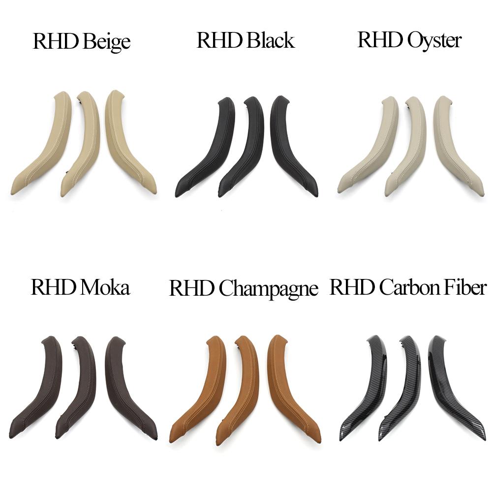 Beige Black Car Interior Passenger Front Rear Door Pull Handle Outer Leather Cover Trim Set For BMW X5 X6 F15 F16 2014-2018