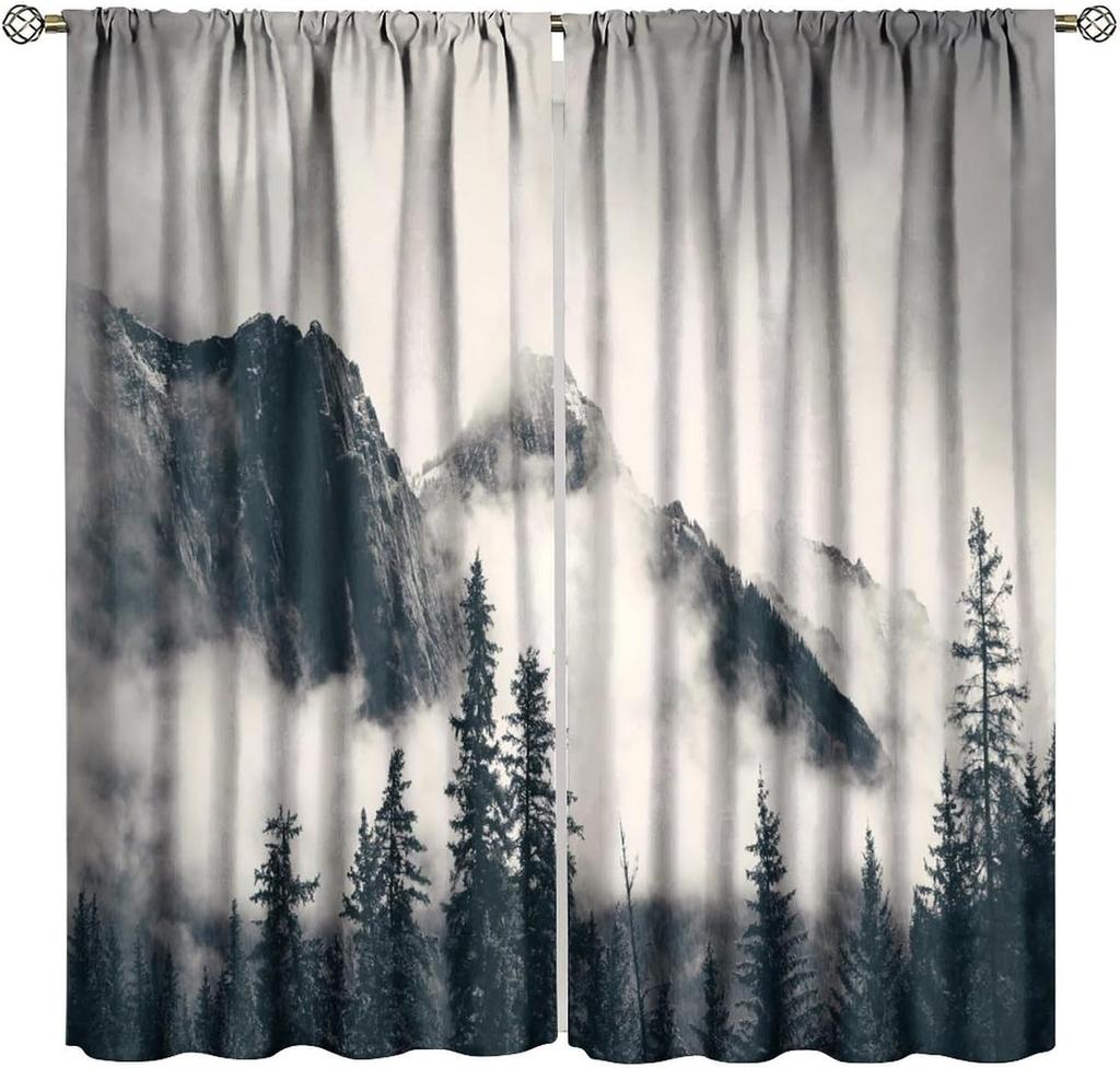 Gothic Dark Misty Forest Curtains, Mysterious Horror Foggy Dim Dead Jungle Under Strange Bright Moon,Thermal Insulation Blackout
