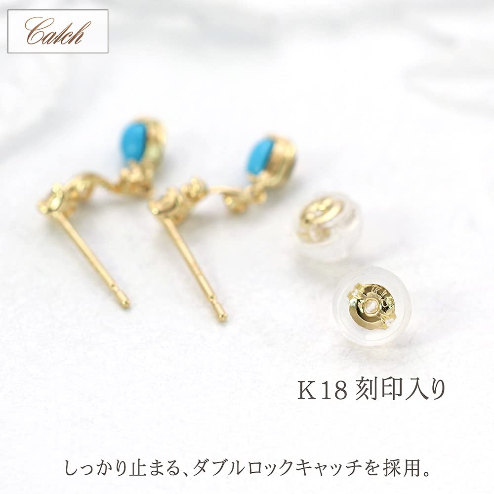 Бирюзовые серьги K18 Бирюза 18 карат желтое золото Камень декабря [Barzaz] женские