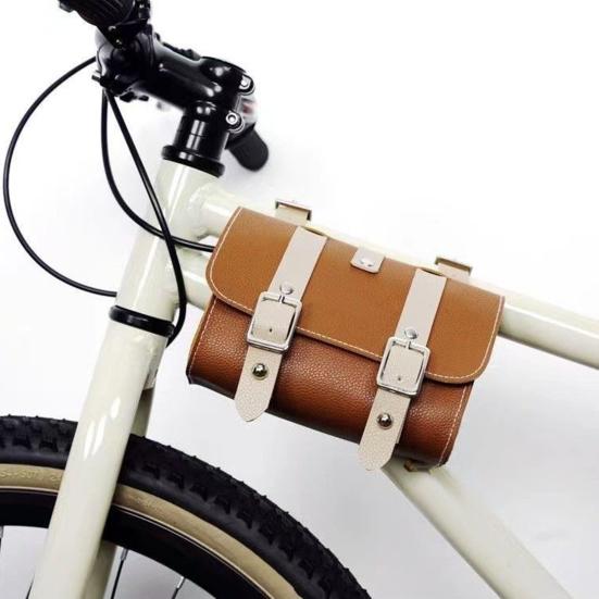Винтажная сумка из искусственной кожи для велосипеда, водонепроницаемая, большая вместимость, универсальная, для горного велосипеда, для верхней трубы, передней рамы, руля, седла, сумка для хранения