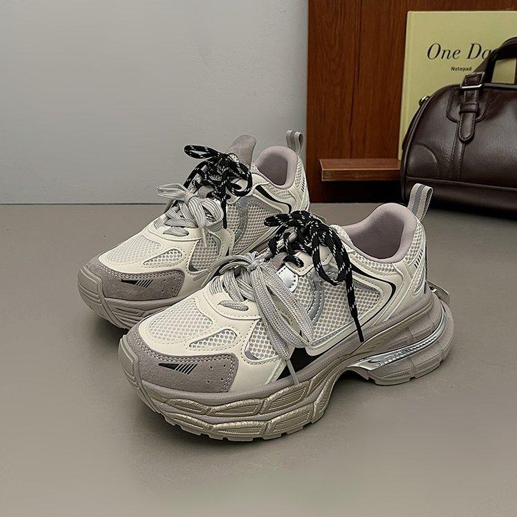 Женские кроссовки «папины кроссовки» 2024 весна новые из натуральной мягкой кожи на толстой подошве с круглым носком повседневные универсальные кроссовки на шнуровке