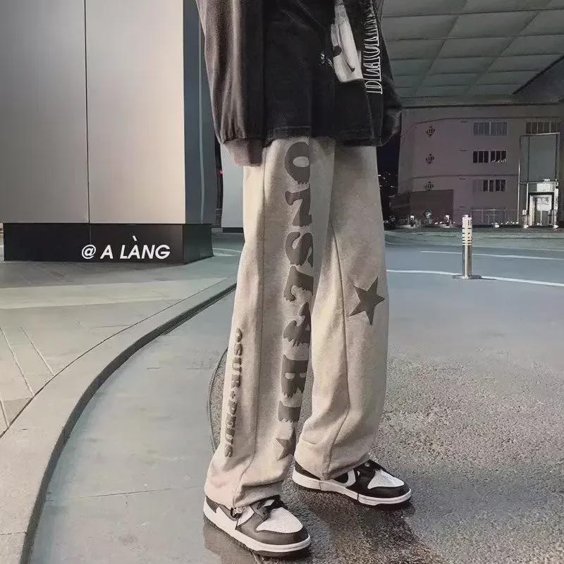 Мужские повседневные прямые брюки в корейском стиле с буквенным принтом в стиле хип-хоп на весну и осень