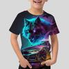 Summer Round Neck 3D Cartoon Animal Wolf Printed Top Fashionable Casual Short Sleeved Children's Boy T-shirts