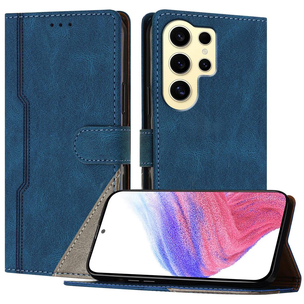 For Samsung Galaxy S24 Ultra Leather Case Triangle Patchwork Wallet Stand Shockproof Phone Cover