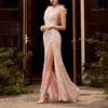 Yousheng Women's Sexy Sequin Feather Prom Dress Sleeveless High Slit Deep V Neck Formal Evening Gown Sparkly Masquerade Ball Maxi Dress