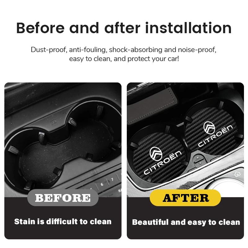 OAUH2 2Pcs Car Coasters Water Cup Mats Waterproof Slot Pads For Citroen VTS DS3 DS4 DS5 RD3 Cross Berlingo Xsara Spacetourer CelyseeC6