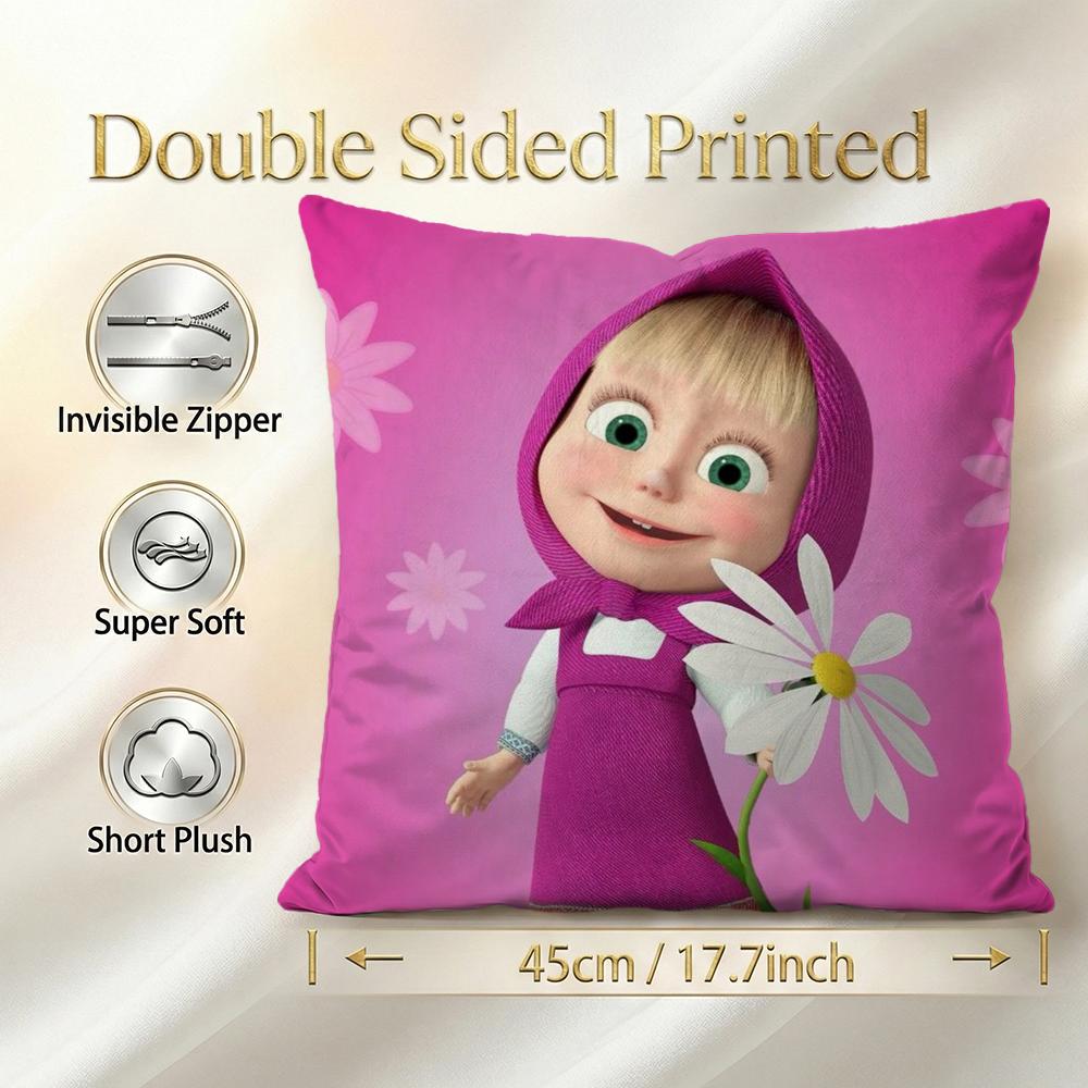 Cartoon Masha And Bear Cushion Cover 1Pcs Decorative Covers Soft Cushion Case For Sofa Couch Decor 40X40 45X45 Pillowcases