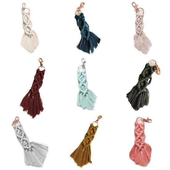 Брелок для ключей в богемном стиле ручной работы с кисточкой и пряжкой в ​​этническом стиле декоративный винтажный ручной работы макраме