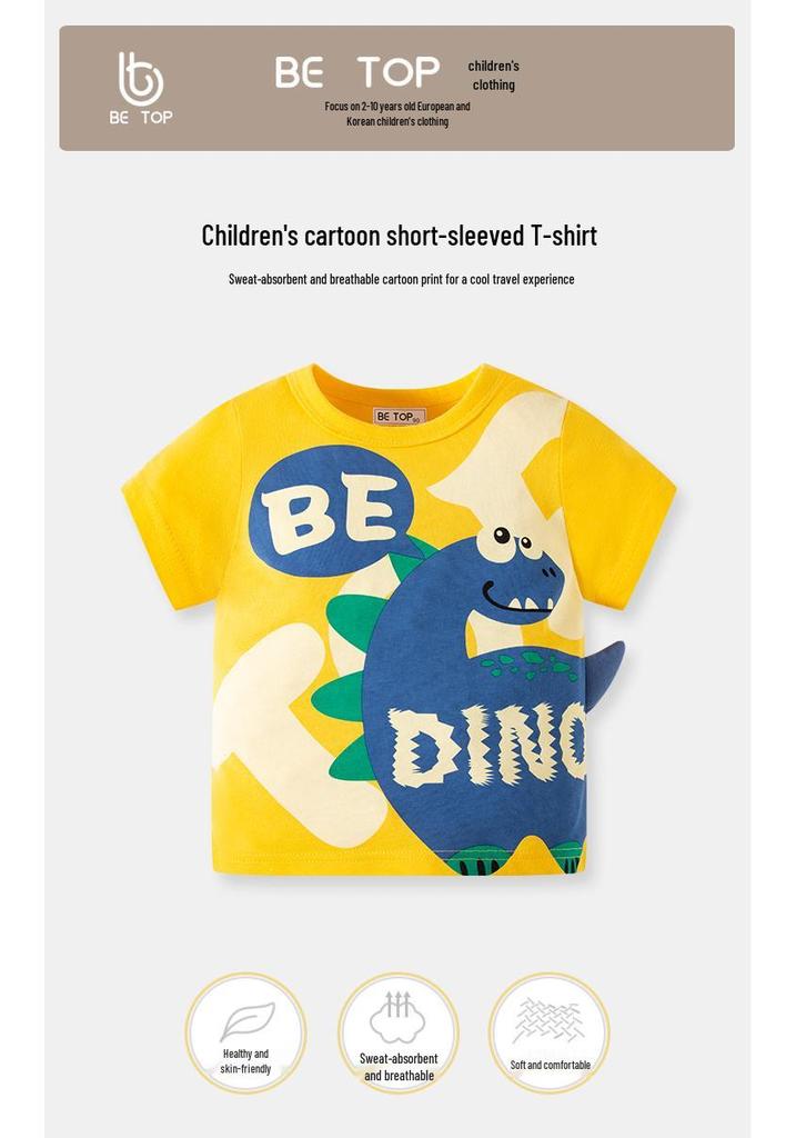 2025 Kids' 3D Dinosaur Short Sleeve T-shirt - Boys’ Cartoon Korean Style Summer Clothing
