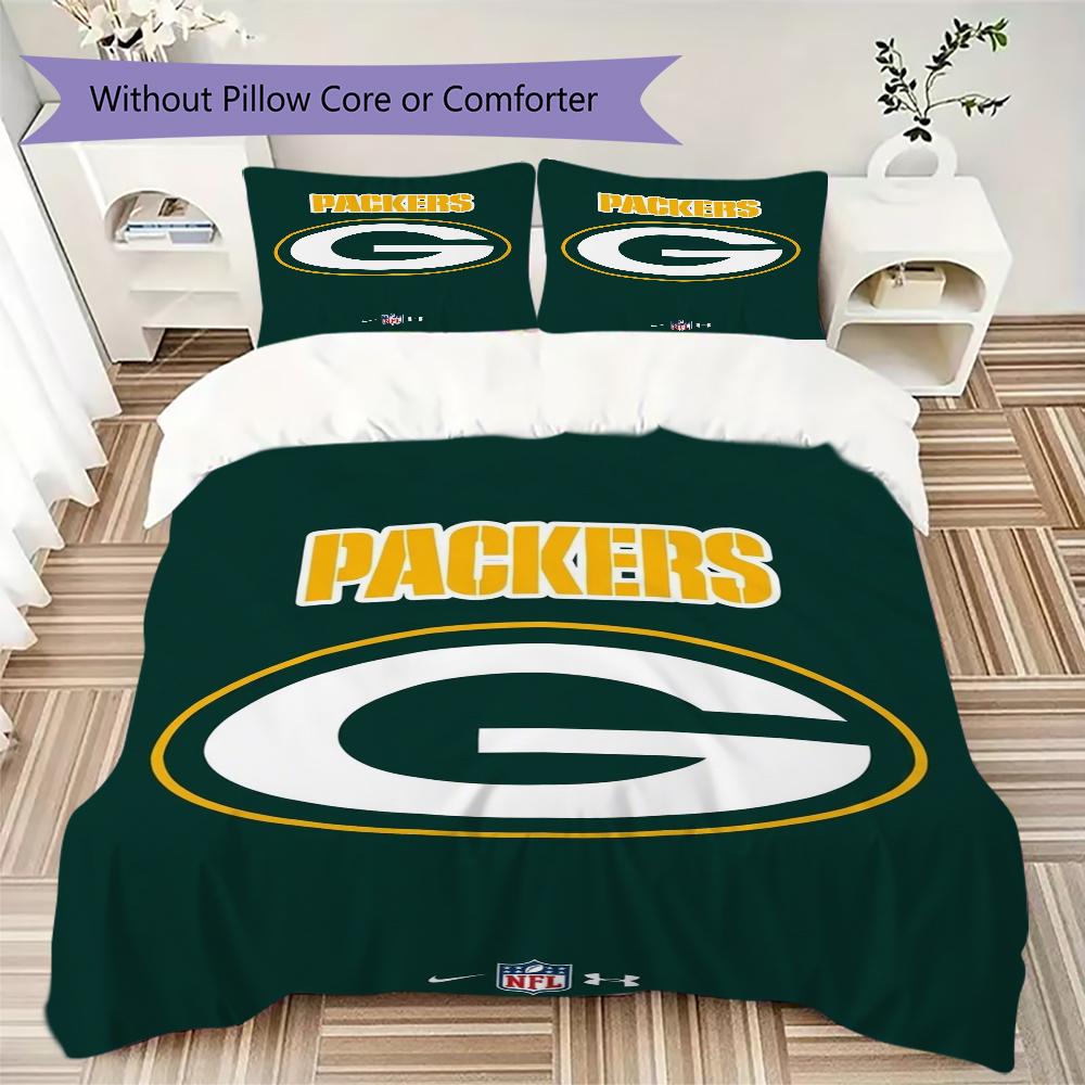 Green Bay Packers Pattern Bedding uilt Set uilt Cover Pillowcase Home Decoration Birthday Gift (1*duvet cover + 2*pillowcase without core)