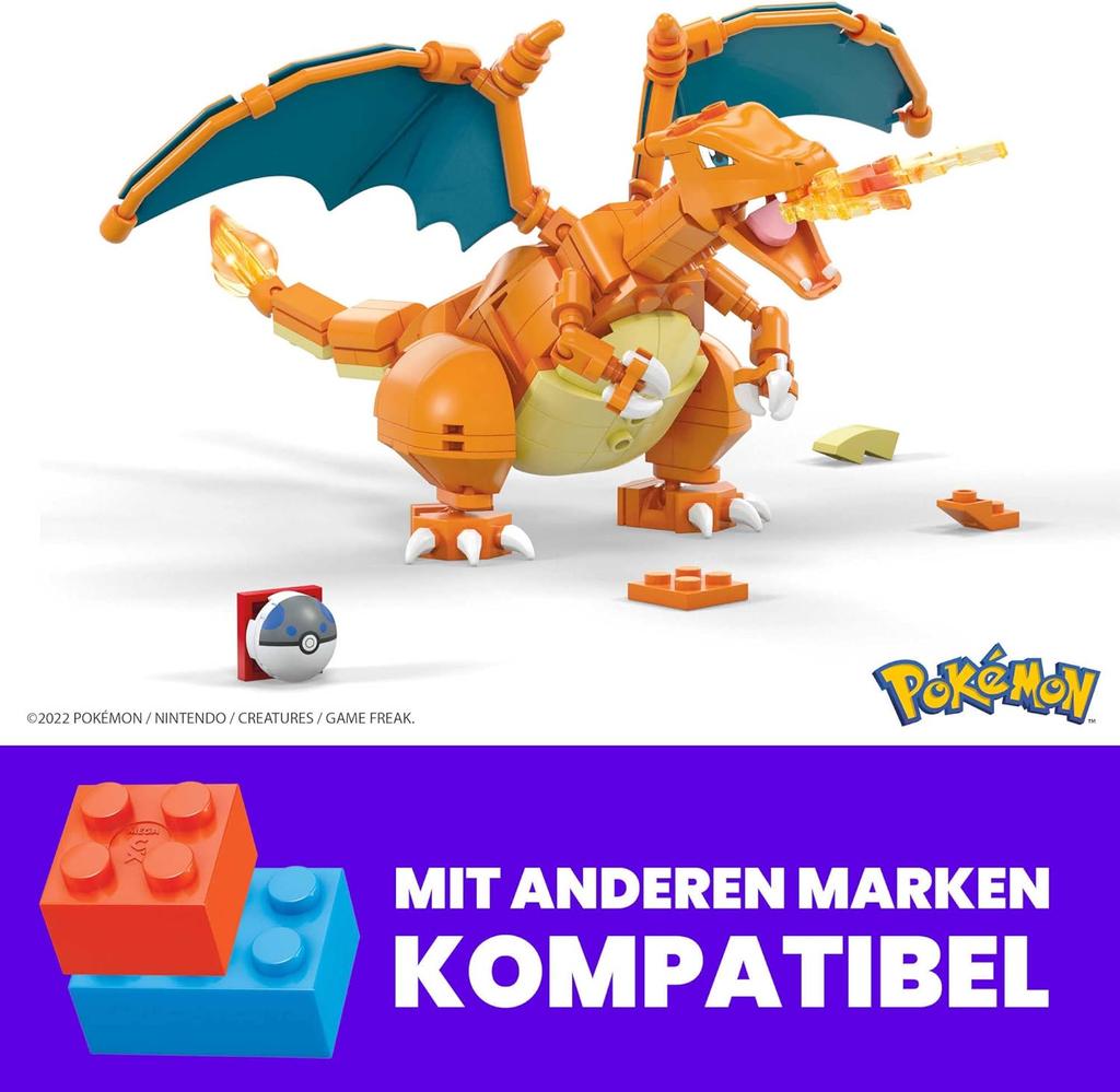 Mega Construx GWY77 Pokémon Charizard (Glurak) Figure, Construction Set with 223 Pieces, Movable, Approx. 10 Cm, for Children 6 Years and Above