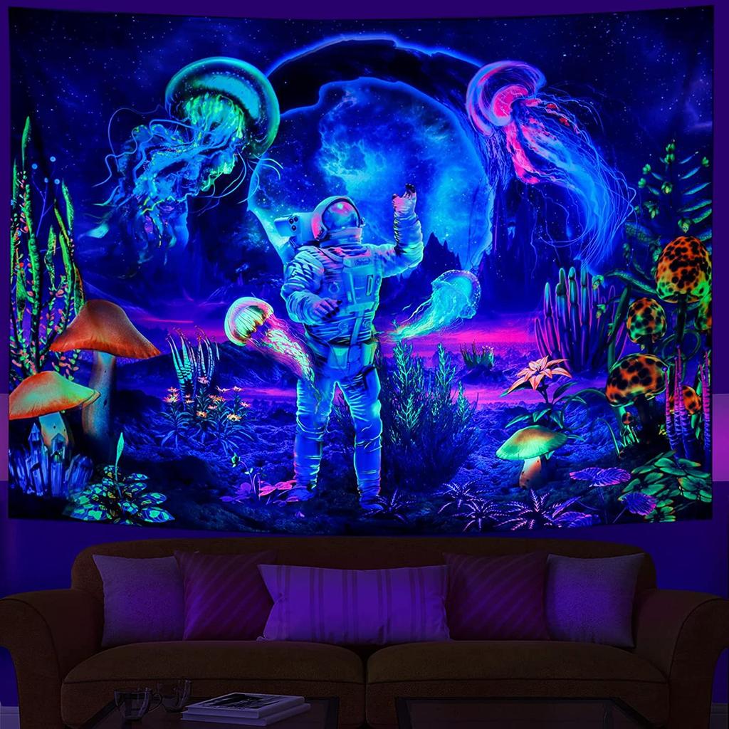 Uv Fluorescent Tapestry Blacklight Under The Sea Tapestry Hippie Bedroom Gothic Home Decor Aesthetic Room Decoration Boho Decor