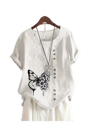 Женская модная блузка с круглым вырезом, футболка с цветочным принтом, летние повседневные топы с короткими рукавами, женские свободные блузки