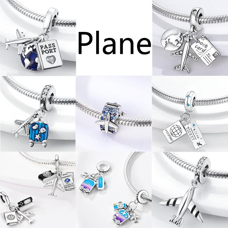 Original Charms Copper Travel Series Plane Camera Handbag Pendants Beads Fit Woman Bracelet Necklace Jewelry Charms Diy Gift