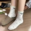 4 Pairs Four Seasons Tulip Embroidery Midtube Socks Simple Solid Color Sports Socks Sweet Lace Stockings for Women