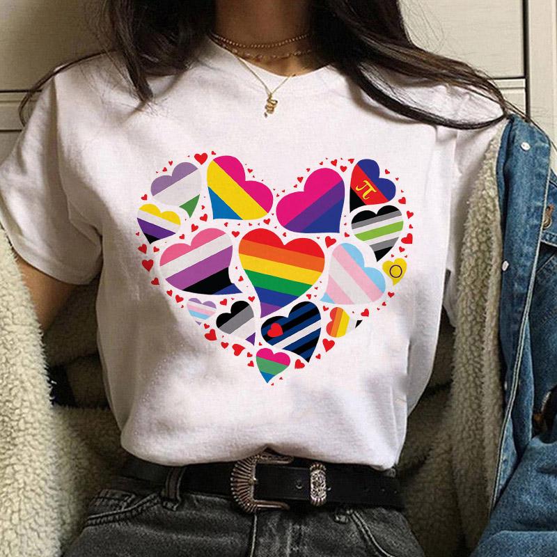 Women Casual T-Shirt Fashion Lady 90S Cartoon Love Printing Simple White Tops Cartoon T Shirt Basic Summer Female Tshirt