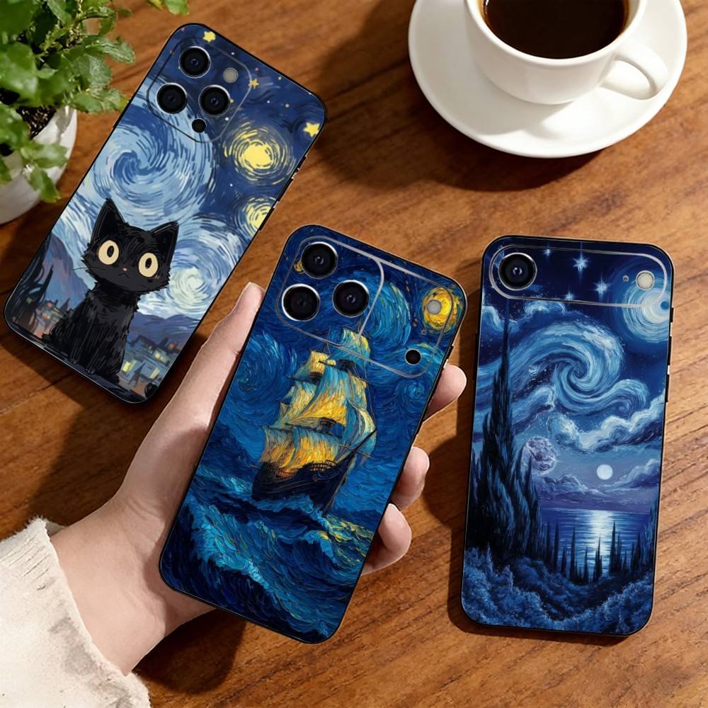 Чехол для телефона Art Van Gogh Starry sky Для iPhone17,16,15,14,13,12,11 Plus,Pro Другие Мягкий Черный Чехол