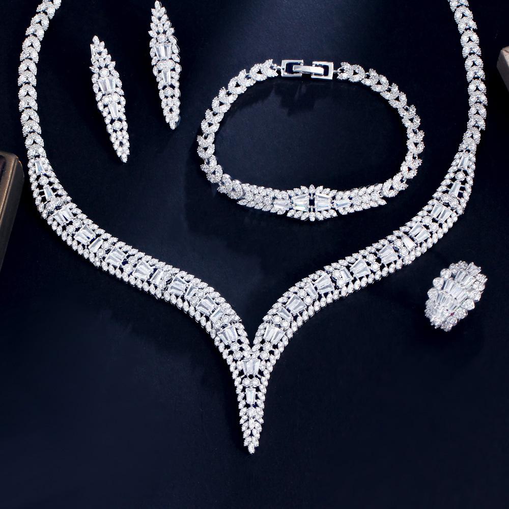 CMM 4 шт. Роскошные блестящие циркониевые женские свадебные ожерелья невесты праздничные бижутерия наборы аксессуаров