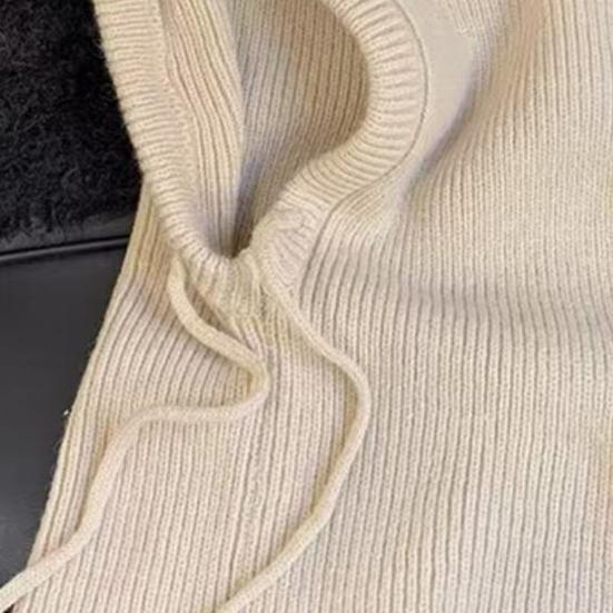 Knitting Hat Scarf Set Solid Color Adjustable Drawstring Scarf Hat Women Winter Warm Windproof Elastic Thermal Hat