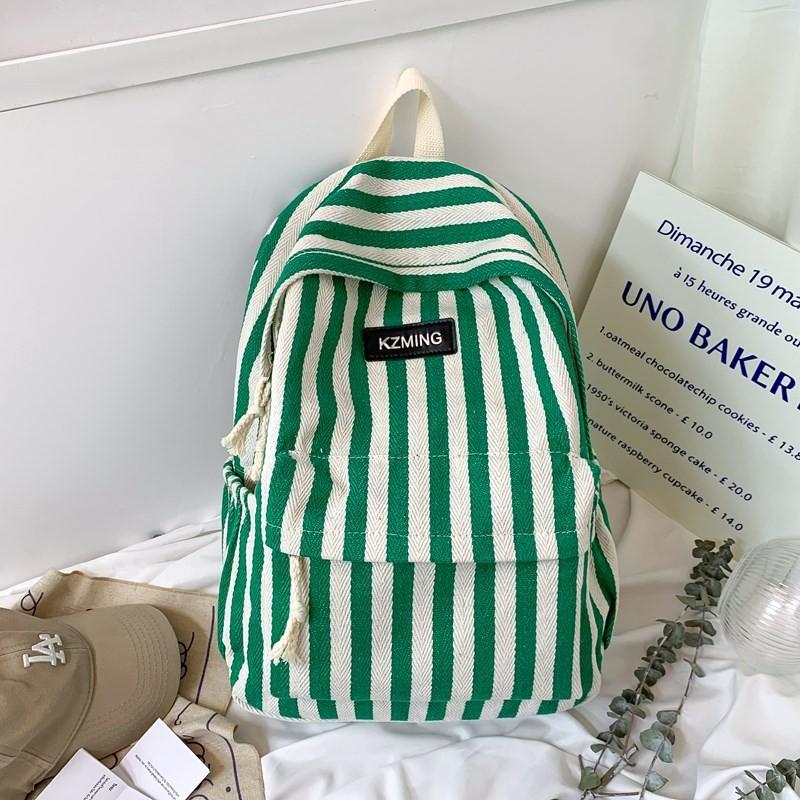 Striped Fashionable Pattern Student Canvas Backpack For Casual Daily Use