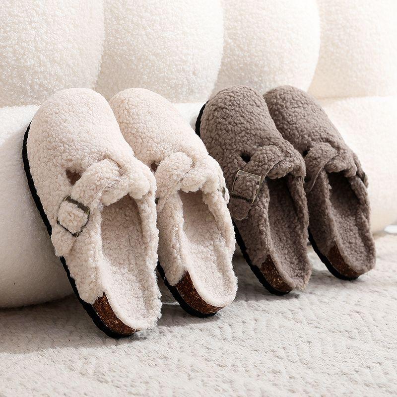 Fashion 2024 Woolen Slippers Women Fluffy Slippers Outdoor Closed Toe Cork Sandals Woman Mule Clogs Shoes Garden Clog Outdoor