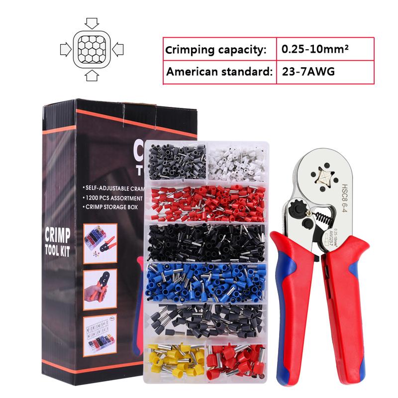 Набор инструментов для обжима наконечников, набор наконечников для проводов с 1200 шт. обжимных клещей, набор инструментов с саморегулирующимся храповым механизмом