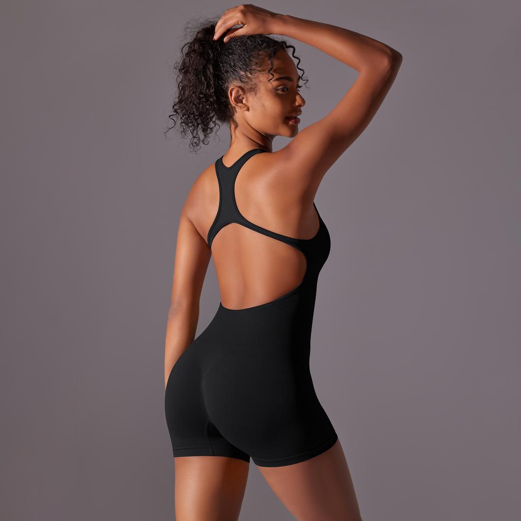 Auroth Backless Fitness Bodysuit Women Seamless Shorts One Piece Yoga Romper Workout Running Sports Jumpsuit