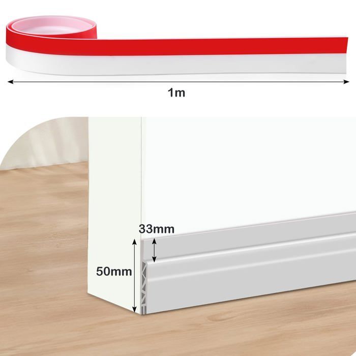 Boudin de porte isolant phonique 100 cm - Bas de porte TPE auto-adhésif blanc