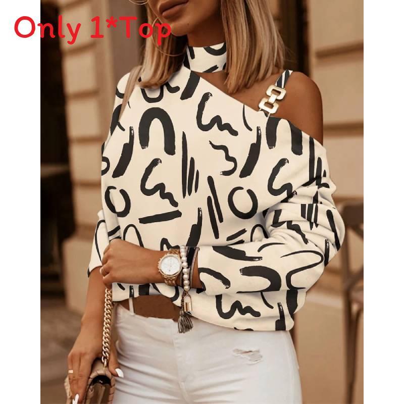 Geometric Pattern Sweatshirt For Women With Printed Design And Long Sleeves
