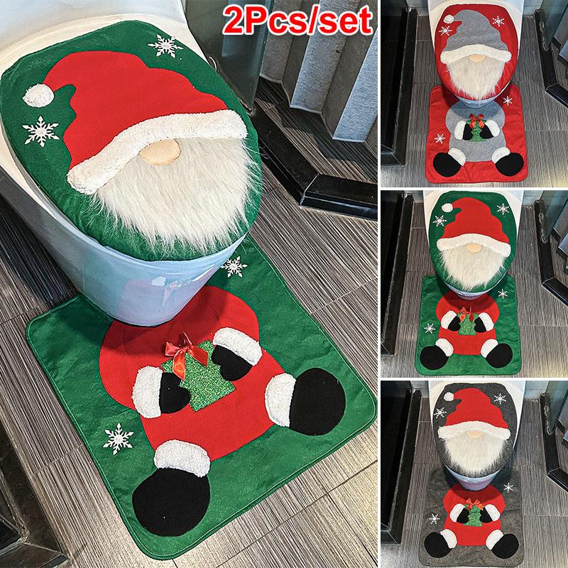 2PC/Set Santa Toilet Seat Cover Christmas Decorations Rug Set Christmas Mats Creative Red Green Gift Multiple Options Available