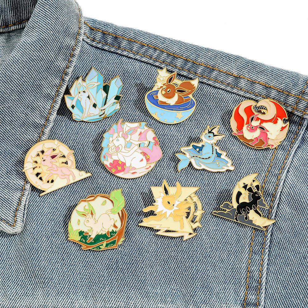 Эмалевые значки Eeveelution Eevee из аниме, Мультяшная металлическая брошь, Значок Модные украшения, Аксессуары для одежды, шляпы, рюкзака, Подарки