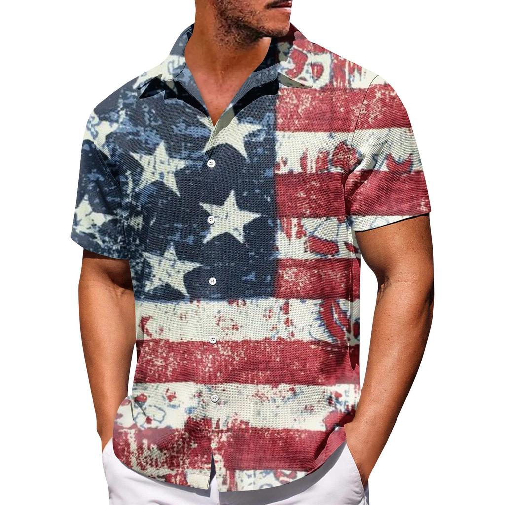 Мужские рубашки с короткими рукавами и пуговицами на День независимости. Мужские повседневные модные рубашки с короткими рукавами.
