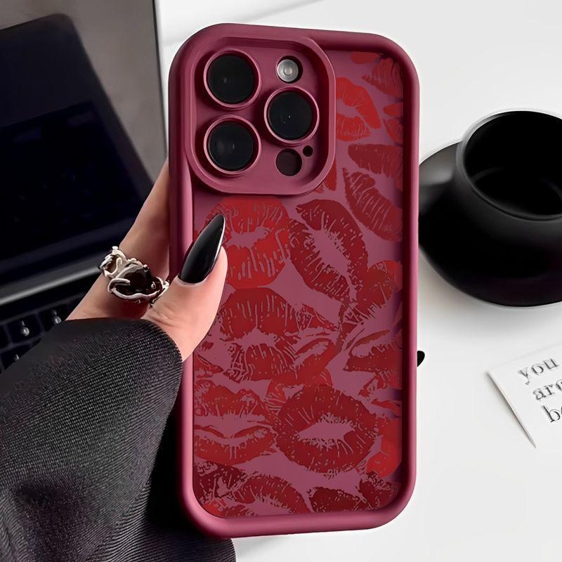 Модный мягкий чехол для телефона с принтом красных губ TPU для iPhone 16 Pro Max 15 Plus 14 Pro 13 12 11 XR XS 8 7, защита объектива, противоударный матовый бампер
