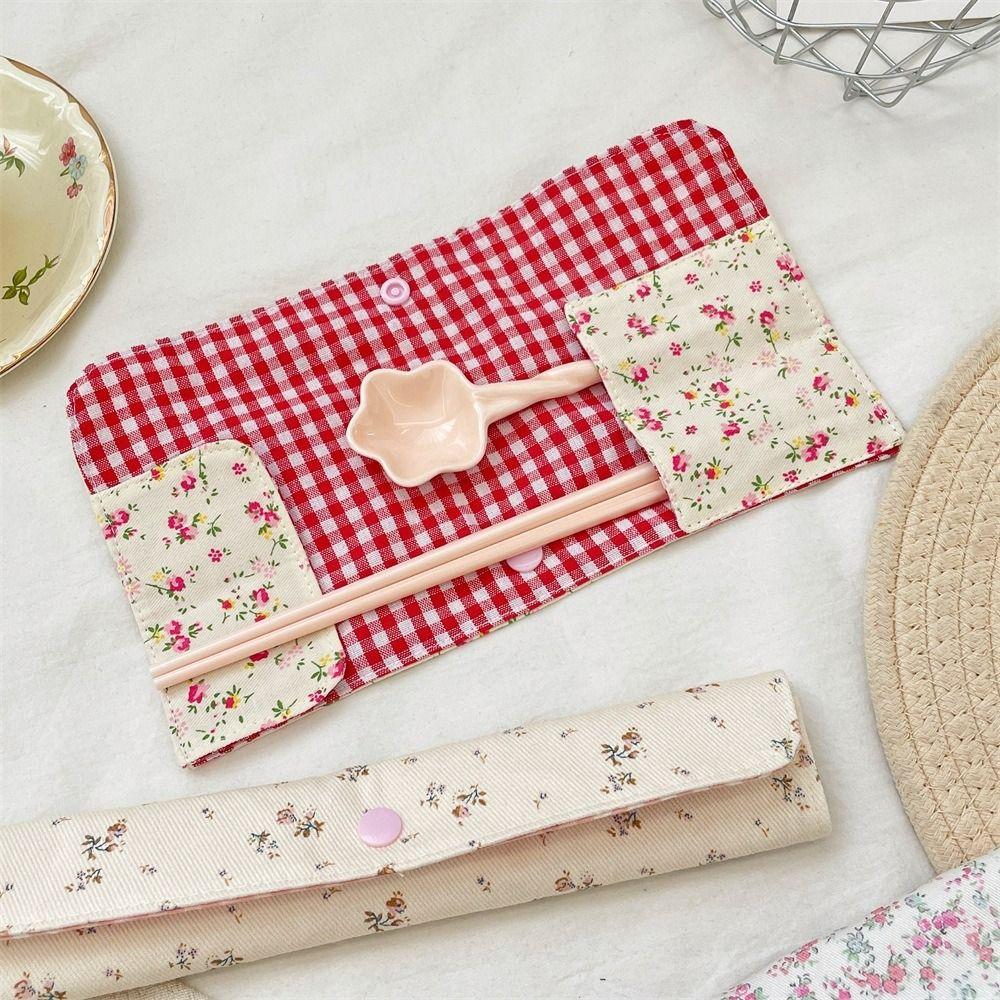 Snap Button Fixed Utensil Pouch Lightweight Tableware Storage Bag Forks Spoons Organizer Picnic