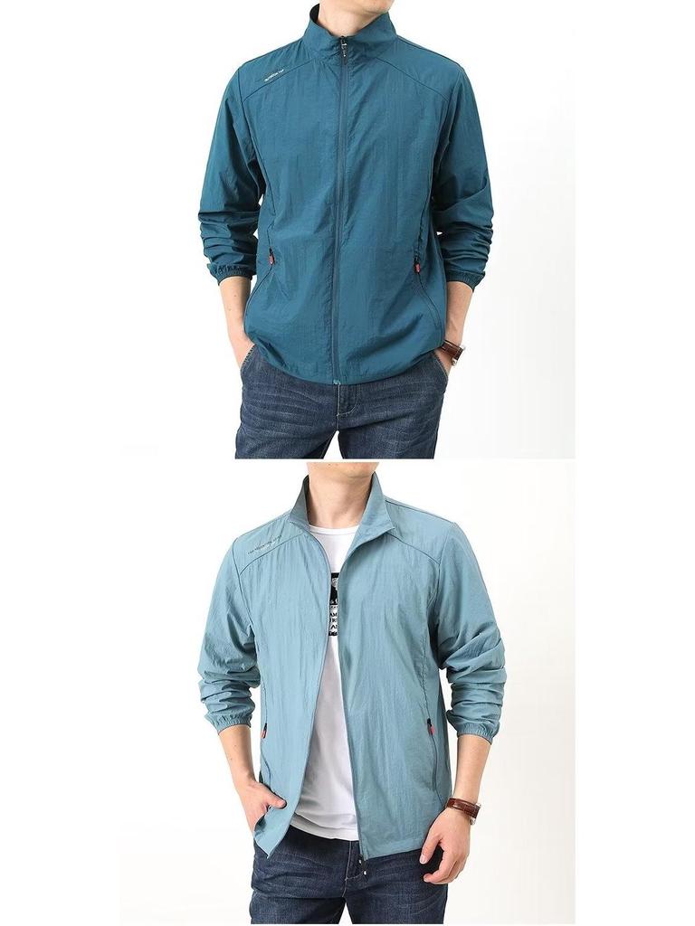 Men's Summer Stand Collar Sun Protection Windbreaker - Breathable, Hoodless, Outdoor Sports Jacket