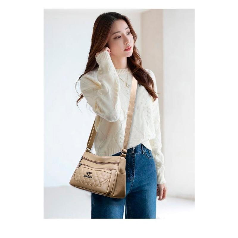 Embroidered Diamond Grid PU Single Shoulder Crossbody Women's Bag